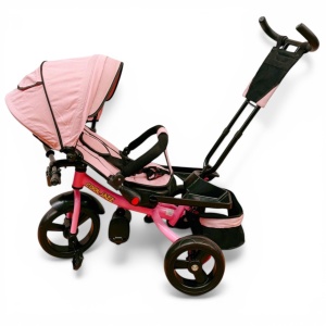 TRICICLETA COPII 5099EVA CU POZITIE DE SOMN, SCAUN REVERSIBIL, FAR CU LUMINI SI MUZICA, ROZ PAL - Img 6