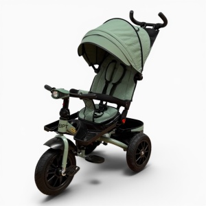 Tricicleta copii cu pozitie de somn,Roti cauciuc plin, muzica si lumini 5099 Verde Cool - Img 2