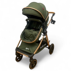 Carucior 2 In 1 Belecoo CLASS Dark Green Roti Cauciuc, Landou Reversibil - Img 4