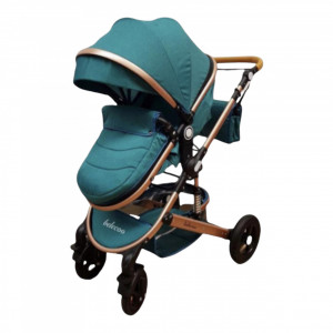 Carucior 2 in 1, Belecoo, roti cauciuc, landou reversibil, accesorii, turcuaz - Img 7
