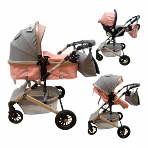 Carucior 3 în 1 Roz LS Baby F2T transformabil pliabil ușor și practic - Img 1