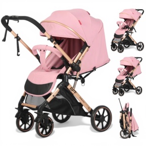 Carucior Bebe Tip Troller Cu Maner Reversibil Belecoo Zipy Roz NEW