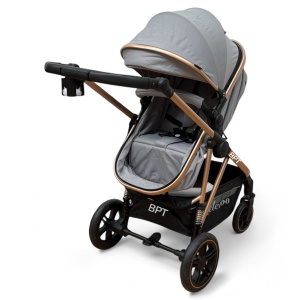 Carucior copii 2 In 1 Belecoo BebeJoy Cu Roti Cauciuc Landou Reversibil Transformabil Baby Grey - Img 8