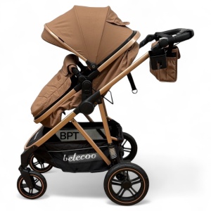 Carucior copii 2 In 1 Belecoo BebeJoy Cu Roti Cauciuc Landou Reversibil Transformabil Baby Beige - Img 4