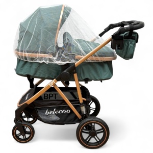 Carucior copii 2 In 1 Belecoo BebeJoy Cu Roti Cauciuc Landou Reversibil Transformabil Baby Green - Img 3