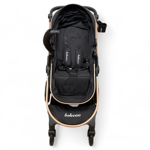 Carucior copii 2 In 1 Belecoo BebeJoy Cu Roti Cauciuc Landou Reversibil Transformabil Baby Black - Img 8