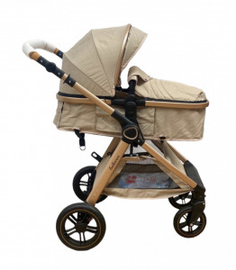 Carucior Copii 2 In 1 Belecoo CLASS Beige Roti Cauciuc, Landou Reversibil Transformabil - Img 3