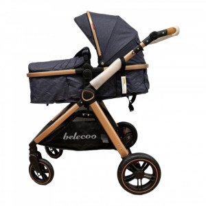 Carucior Copii 2 In 1 Belecoo CLASS Blue Roti Cauciuc Landou Reversibil Transformabil - Img 5