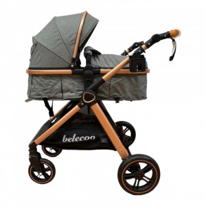 Carucior Copii 2 In 1 Belecoo CLASS Grey Roti Cauciuc Landou Reversibil Transformabil si GENTUTA - Img 3
