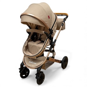 Cărucior copii 2 in 1 Belecoo landou reversibil roti cauciuc accesorii beige - Img 6