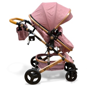 Cărucior copii 2 in 1 Belecoo landou reversibil roti cauciuc accesorii roz pudra - Img 5