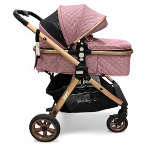 Carucior copii 2 in 1 cu maner reversibil si landou transformabil Baby C. Premium Roz BPTX2S - Img 8