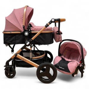 Carucior copii 3 în 1 Belecoo transformabil accesorii Roz Negru - Img 1