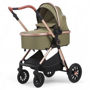 Carucior copii 3 in 1 TrioGo Dark Kaky cu maner reversibil , landou transformabil si reversibil, husa de picioare si gentuta H2D - Img 3