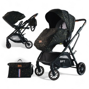 Carucior Copii Modern Lux Negru Buline Aurii F7C - Img 1