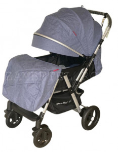 Carucior Nou Nascuti BABY C. PRO 511, Cadru Aluminiu, Maner Reversibil, Spatar Reglabil In 3 Trepte, Amortizoare, Frana Picior,Pliabil, Jeans - Img 1