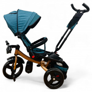 TRICICLETA COPII 5099EVA PLUS CU POZITIE DE SOMN, SCAUN REVERSIBIL, FAR CU LUMINI SI MUZICA, TURCOAZ GOLD - Img 2