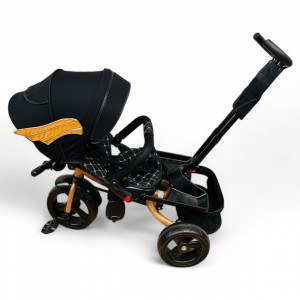 TRICICLETA COPII 5099EVA PLUS CU POZITIE DE SOMN, SCAUN REVERSIBIL, FAR CU LUMINI SI MUZICA BLACK WINGS GOLD - Img 4