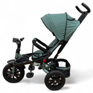 Tricicleta copii cu pozitie de somn,Roti cauciuc plin, muzica si lumini 5099 GREEN - Img 5