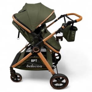Carucior 2 In 1 Belecoo CLASS Dark Green Roti Cauciuc, Landou Reversibil - Img 5