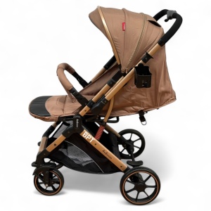 Carucior Bebe Tip Troller Cu Maner Reversibil Belecoo Zipy Crem - Img 5