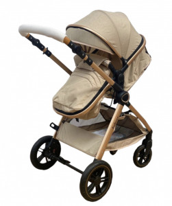 Carucior Copii 2 In 1 Belecoo CLASS Beige Roti Cauciuc, Landou Reversibil Transformabil - Img 4