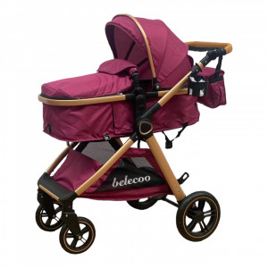Carucior Copii 2 In 1 Belecoo CLASS Mov Roti Cauciuc, Landou Reversibil - Img 5