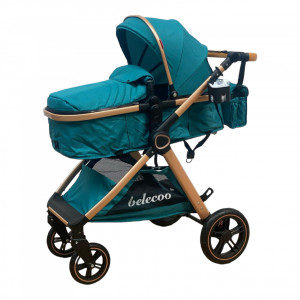 Carucior Copii 2 In 1 Belecoo CLASS Turcoaz Roti Cauciuc, Landou Reversibil - Img 7