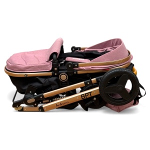 Cărucior copii 2 in 1 Belecoo landou reversibil roti cauciuc accesorii roz negru - Img 11