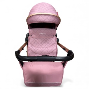 Carucior copii 2 in 1 cu maner reversibil si landou transformabil Baby C. Premium Roz BPTX2S - Img 5