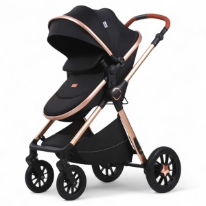 Carucior copii 3 in 1 TrioGo Negru cu maner reversibil , landou transformabil si reversibil, husa de picioare si gentuta H2D - Img 2