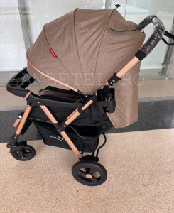 Carucior Nou Nascuti BABY C. PRO 511, Cadru Aluminiu, Maner Reversibil, Spatar Reglabil In 3 Trepte, Amortizoare, Frana Picior,Pliabil, Cappucino - Img 6