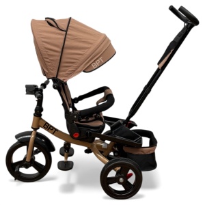 TRICICLETA COPII 5099EVA CU POZITIE DE SOMN, SCAUN REVERSIBIL, FAR CU LUMINI SI MUZICA, DARK BROWN - Img 6