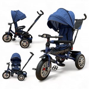 Tricicleta copii ABS TRIKE Jeans, Pozitii Somn, Roti De Cauciuc, Far Cu Sunete Scaun rotativ 01 - Img 1