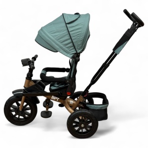 Tricicleta copii cu pozitie de somn,Roti cauciuc plin, muzica si lumini 5099 Green Gold - Img 3
