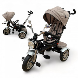 Tricicleta copii pozitii somn Motostyle Beige, Scaun Reversibil, Roti Cauciuc 03