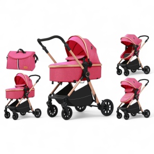 Carucior bebelusi 2 in 1 cu landou transformabil ,husa picioare si geanta Bloom Go BPT FNF7 Roz - Img 1