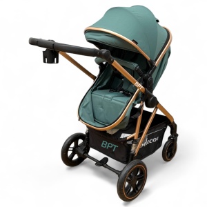 Carucior copii 2 In 1 Belecoo BebeJoy Cu Roti Cauciuc Landou Reversibil Transformabil Baby Green - Img 6