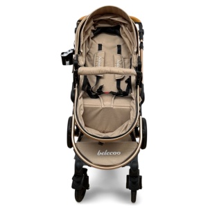 Cărucior copii 2 in 1 Belecoo landou reversibil roti cauciuc accesorii beige - Img 10