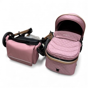 Carucior copii 2 in 1 cu maner reversibil si landou transformabil Baby C. Premium Roz BPTX2S - Img 3