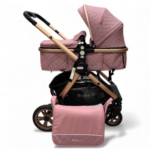 Carucior copii 2 in 1 cu maner reversibil si landou transformabil Baby C. Premium Roz BPTX2S - Img 12