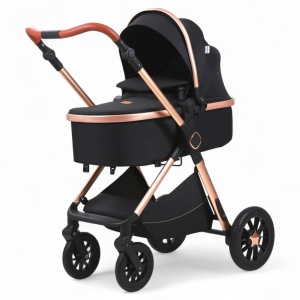 Carucior copii 3 in 1 TrioGo Negru cu maner reversibil , landou transformabil si reversibil, husa de picioare si gentuta H2D - Img 3