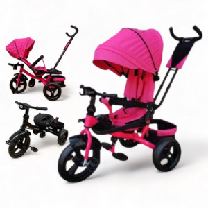 TRICICLETA COPII 5099EVA CU POZITIE DE SOMN, SCAUN REVERSIBIL, FAR CU LUMINI SI MUZICA, ROZ - Img 1