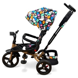 TRICICLETA COPII 5099EVA CU POZITIE DE SOMN, SCAUN REVERSIBIL, FAR CU LUMINI SI MUZICA, RAINBOW PLUS - Img 4