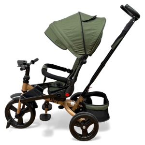 TRICICLETA COPII 5099EVA CU POZITIE DE SOMN, SCAUN REVERSIBIL, FAR CU LUMINI SI MUZICA, DARK GREEN - Img 4