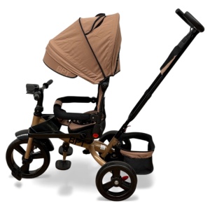 TRICICLETA COPII 5099EVA CU POZITIE DE SOMN, SCAUN REVERSIBIL, FAR CU LUMINI SI MUZICA, DARK BROWN - Img 3