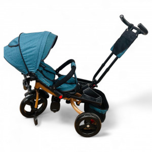 TRICICLETA COPII 5099EVA PLUS CU POZITIE DE SOMN, SCAUN REVERSIBIL, FAR CU LUMINI SI MUZICA, TURCOAZ GOLD - Img 4