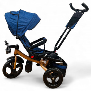 TRICICLETA COPII 5099EVA PLUS CU POZITIE DE SOMN, SCAUN REVERSIBIL, FAR CU LUMINI SI MUZICA ALBASTRU GOLD - Img 6