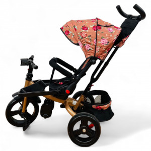 TRICICLETA COPII 5099EVA PLUS CU POZITIE DE SOMN, SCAUN REVERSIBIL, FAR CU LUMINI SI MUZICA FLOWER GOLD - Img 3