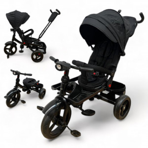 Tricicleta copii cu pozitie de somn, muzica si lumini, 8 luni-4 ani, UNV-5099EVA-NEGRU - Img 1